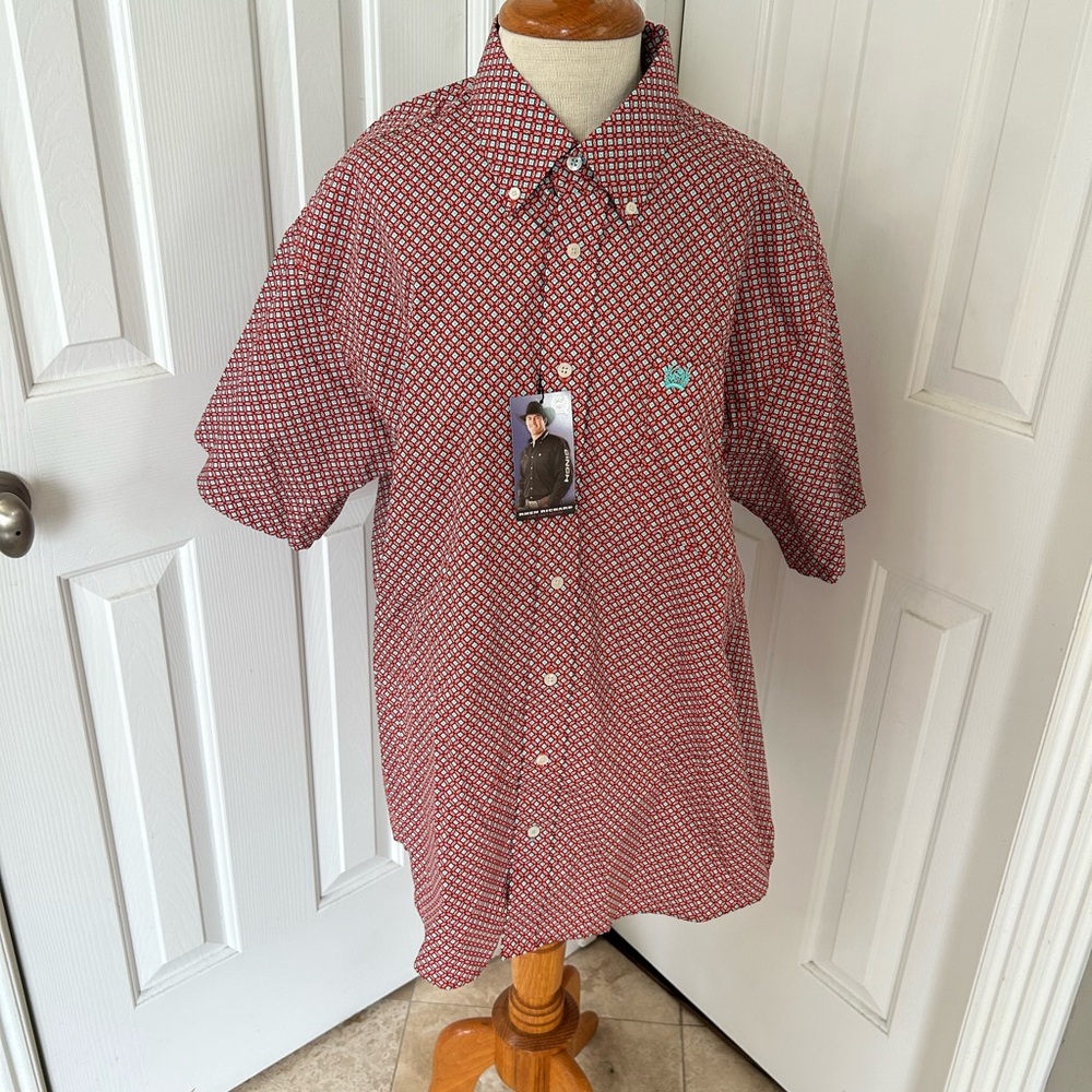 Cinch Red Casual Button Down Shirt Gingham Pattern